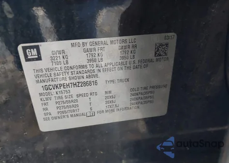 2017 Chevrolet Silverado 1500 Custom from USA, damaged, VIN 1GCVKPEH7HZ286816